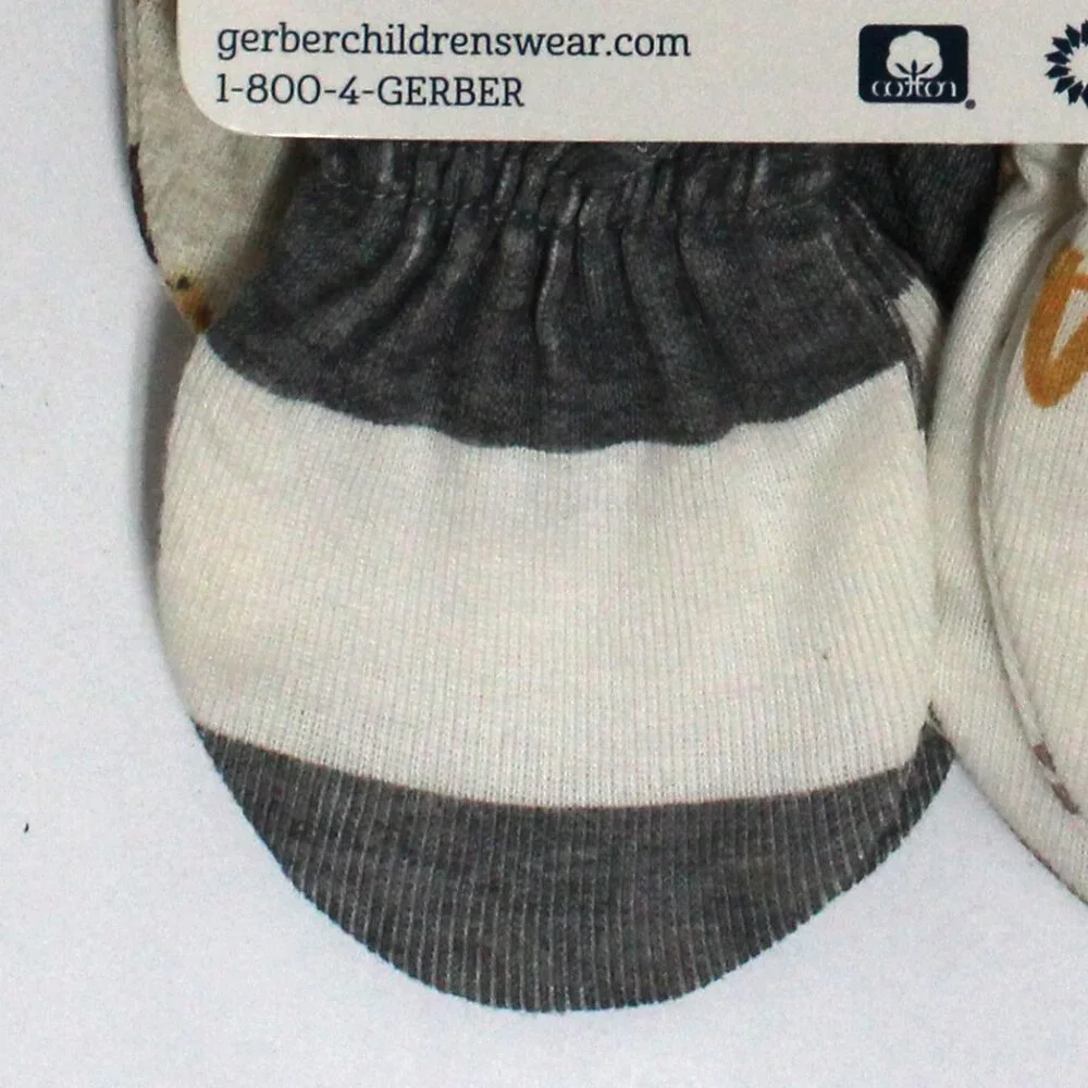 New 4 Pack Gerber Baby 0 - 3 Months Mittens Made With 100% Organic Cotton
